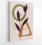 Earth tone background foliage line art drawing with abstract shape 4 - Moderne schilderijen – Vertical – 1928942372 - 115*75 Vertical