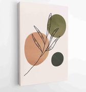 Earth tone background foliage line art drawing with abstract shape 1 - Moderne schilderijen – Vertical – 1928942357 - 50*40 Vertical