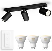 Philips myLiving Kosipo Opbouwspot White Ambiance GU10 - 3 Hue Lampen en Dimmer Switch - Warm tot Koelwit Licht - Dimbare Plafondspots - Zwart