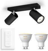 Philips myLiving Kosipo Opbouwspot White Ambiance GU10 - 2 Hue Lampen en Dimmer Switch - Warm tot Koelwit Licht - Dimbare Plafondspots - Zwart