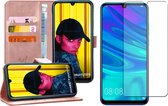 Huawei P Smart 2019 Hoesje en Huawei P Smart 2019 Screenprotector - Huawei P Smart 2019 Hoesje Book Case Leer Wallet Roségoud + Screen Protector Glas
