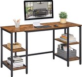 bureau, computer bureau, bureau met 4 planken, groot tafelblad, studie, thuiskantoor, industrieel ontwerp, vintage bruin-zwart LWD54X