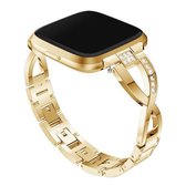 X-vormige diamanten bezaaide massief roestvrijstalen polsband horlogeband voor Fitbit Versa Lite (goud)