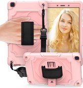 Voor Samsung Tab A 8.0 (2019) / T290 360 graden rotatie draaitafel Contrast kleur Robot schokbestendig siliconen + pc beschermhoes met houder (rose goud)