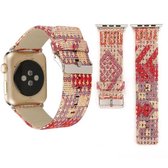 Voor Apple Watch Series 3 & 2 & 1 38 mm etnische stijl retro canvas + lederen polshorloge band (rood)
