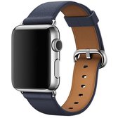 Klassieke knop lederen polsband horlogeband voor Apple Watch Series 3 & 2 & 1 42 mm (nachtblauw)