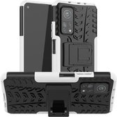 Voor Geschikt voor Xiaomi Mi 10T / 10T Pro 5G Bandentextuur Schokbestendig TPU + pc-beschermhoes met houder (wit)