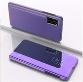 Voor Huawei Y6P / Honor 9A vergulde spiegel horizontale flip lederen tas met houder (paars blauw)