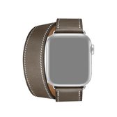 Voor Apple Watch Series 6 & SE & 5 & 4 40mm / 3 & 2 & 1 38mm lederen dubbele lus vervangende band horlogeband (grijs)