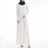 Vrouwen Moslim Lange Mouw Binnen Lange Jurk (Kleur: Wit Maat: XXL)-Wit
