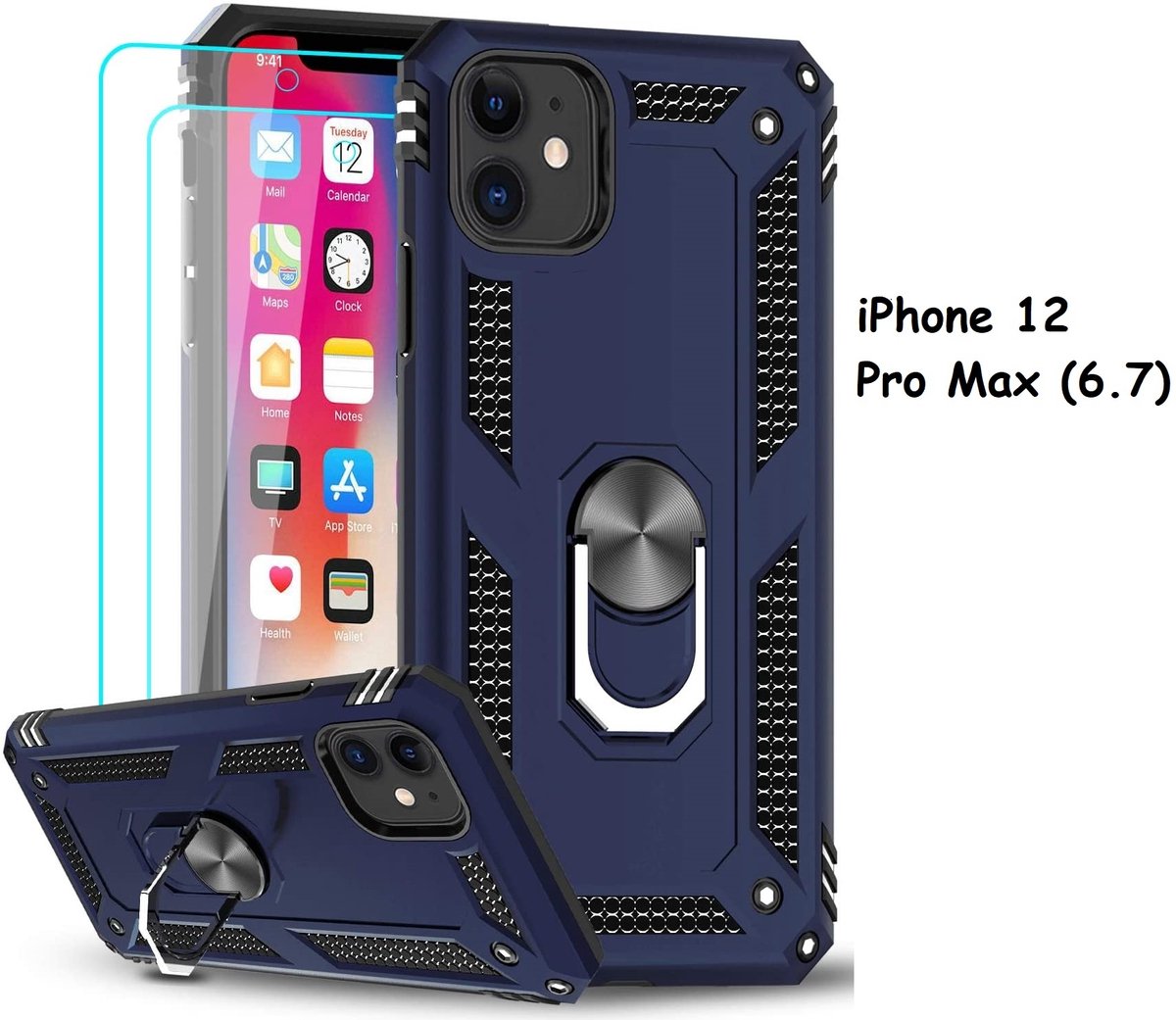 BixB iPhone 12 / iPhone 12 Pro Hoesje Blauw met Pasjeshouder