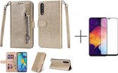 Glitter Bookcase voor Samsung Galaxy A70 | Hoogwaardig PU Leren Hoesje | Telefoonhoesje | Portemonnee | Goud + 1x screenprotector