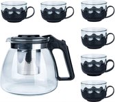 Grandecom® Theepot | Thee | Theeglazen | Hittebestendig | Theeset | Complete set | Servies | Serviesset | Transparant