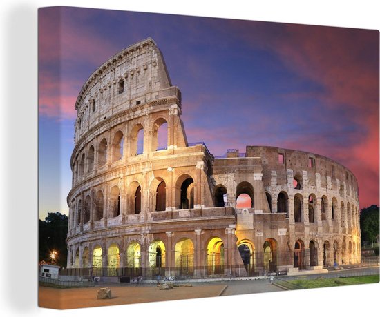 Canvas Schilderij Roze lucht achter het Colosseum in Italië - 60x40 cm - Wanddecoratie