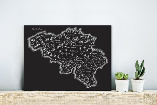 Illustration Zwart et blanc de la België avec montagnes et plans d'eau 40x30 cm - petit - Tirage photo sur toile (Décoration murale salon / chambre)