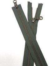 YKK rits, dubbel deelbaar rits oud messing 85 cm olie Groen.