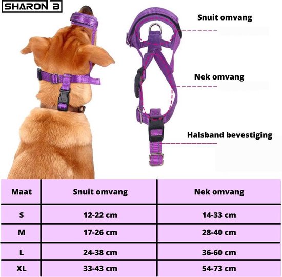 Sharon B Muilkorf Hond - Maat M - Zwart - Anti-Trek - Fleece - Snuit 17-26 cm Verstelbaar