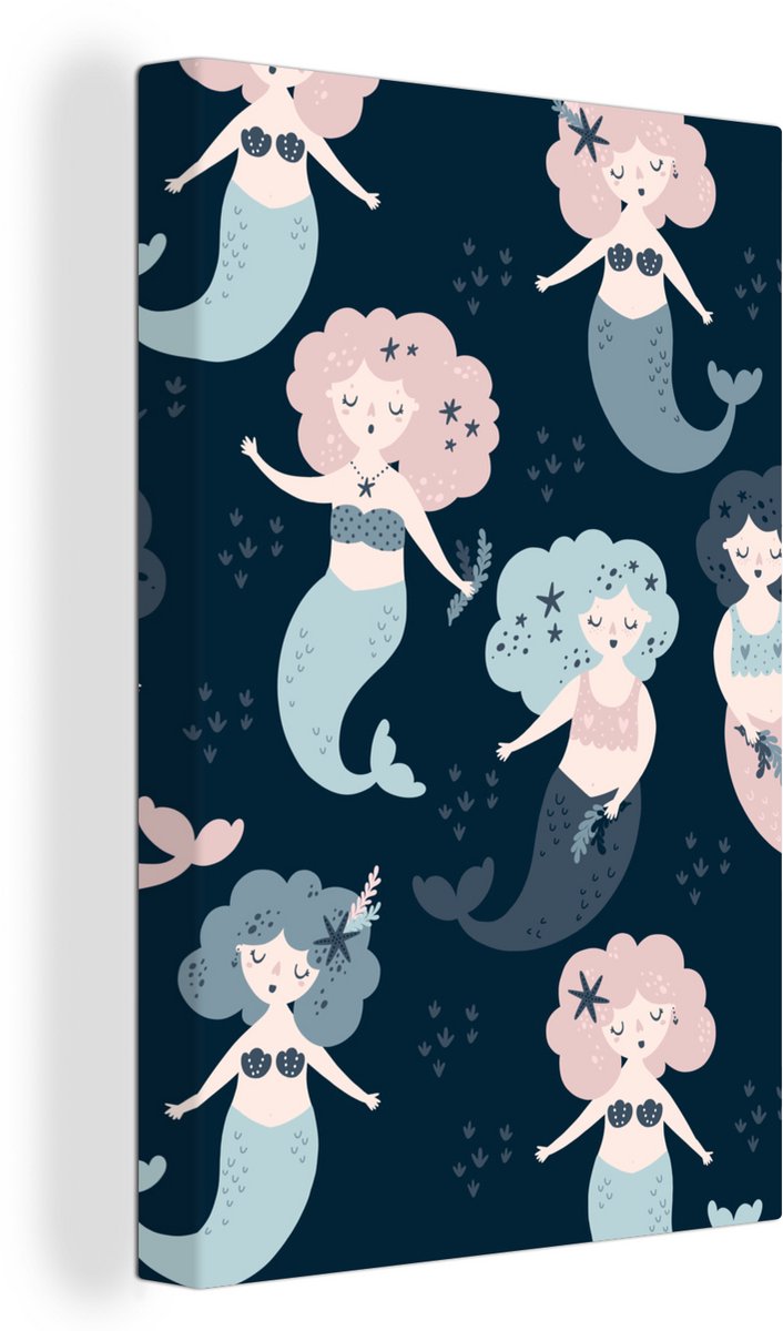 Canvas Schilderij Zeemeermin - Patroon - Kind - Meisjes - Baby - Kids - 80x120 cm - Wanddecoratie