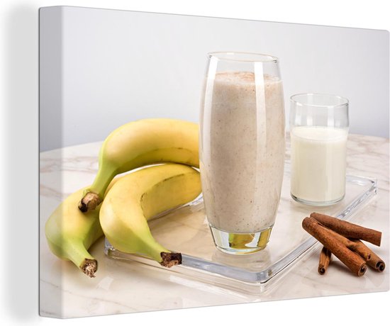 Canvas Schilderij Bananen smoothie - 120x80 cm - Wanddecoratie