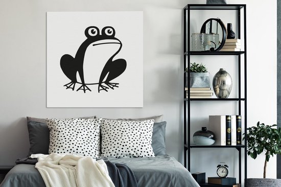 Peintures sur Toile Grenouille - Zwart - Wit - Animaux - 90x120 cm - Décoration murale