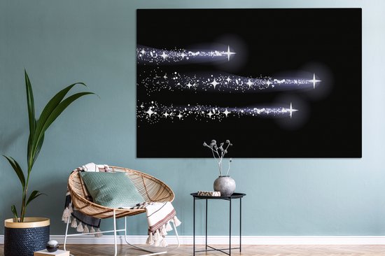 Tableau sur toile 150x100 cm - Décoration murale Une illustration de trois étoiles laissant une trace - Décoration murale salon - Décoration chambre - Accessoires chambre - Peintures
