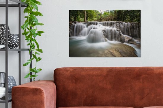 Cascades de Kuang Si au Laos depuis une toile de perspective basse 2cm 90x60 cm - Tirage photo sur toile (Décoration murale salon / chambre)