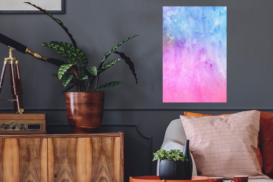Muursticker Aquarelle Abstraite - Œuvre abstraite réalisée à l'aquarelle et rose avec des couleurs bleues - 40x60 cm - film adhésif autocollant - sticker mural repositionnable