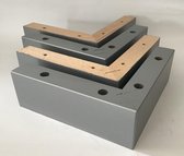 Set van 4 stuks  houten Boxspring Bedden Hoekpoten Alu-grijs Beuken Meubelpoten Hoogte 7 cm Lengte 19,5 cm met Schroefbevestiging L-poten
