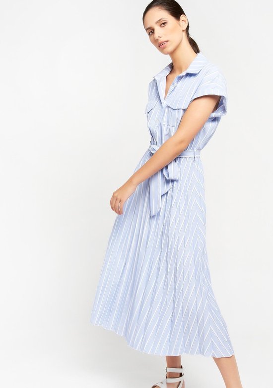 LOLALIZA Midi overhemd jurk met strepen - Light Blauw - Maat 40 | bol.com