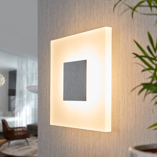Lucande - LED wandlamp - 1licht - opaal wit, nikkel - H: 26 cm - opaalwit, zilver - Inclusief lichtbron