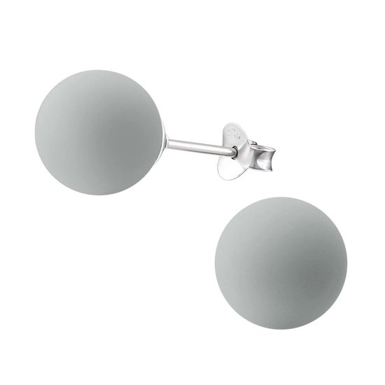 Aramat jewels ® - Parel oorbellen mat 10mm- licht grijs - 925 sterling zilver