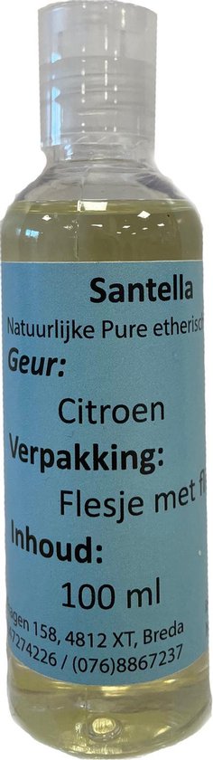 Santella Natuurlijke Pure etherische olie, geur Citroen, in een flesje van 100 ml.