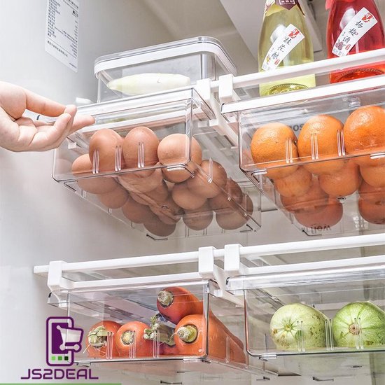 JS2DEAL - Transparante koelkast organizer - extra lade in koelkast - doorzichtig met scheiding - verstelbaar