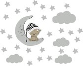 Muursticker sterrenhemel met slapende beer - Decoratie kinderkamer / babykamer jongens & meisjes - Sticker beer
