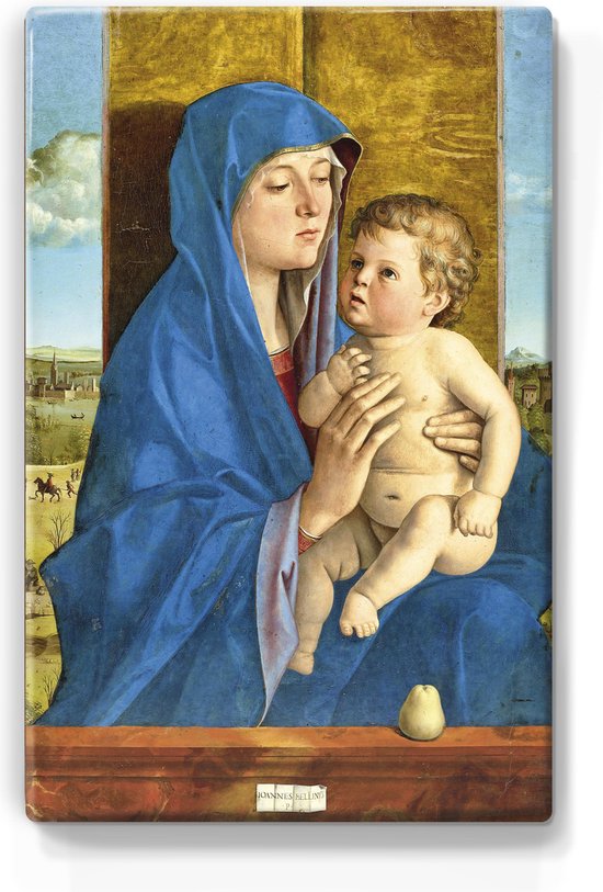 Madonna di Alzano - Giovanni Bellini - 19,5 x 26 cm - Niet van echt te onderscheiden schilderijtje op hout - Mooier dan een print op canvas - Laqueprint.