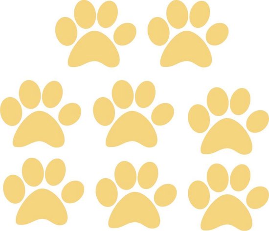 Hondenpootje / hondenpootjes - mat goud - autostickers - 8 stuks – 4 cm x 5 cm – hondenpoot - hondensticker