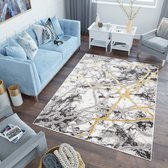 Tapiso Shine Plancher Salon Chambre Grijs Wit Or Moderne Abstrait Faible Pile Lignes Durable De Haute Qualité Taille De Tapis - 120 x 170 cm