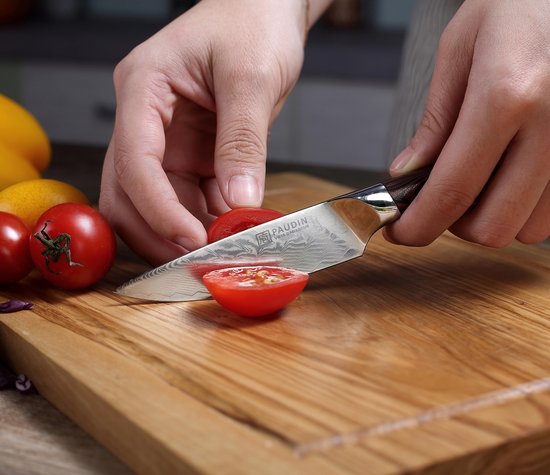 PAUDIN P7 Couteau à Légumes Professionnel 9 cm - Couteau à éplucher - Couteau Japonais - Véritable acier Damas