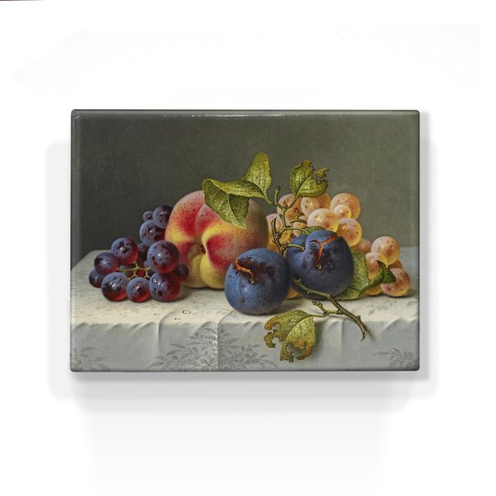 Stilleven met fruit - Emilie Preyer - 26 x 19,5 cm - Niet van echt te onderscheiden schilderijtje op hout - Mooier dan een print op canvas - Laqueprint.