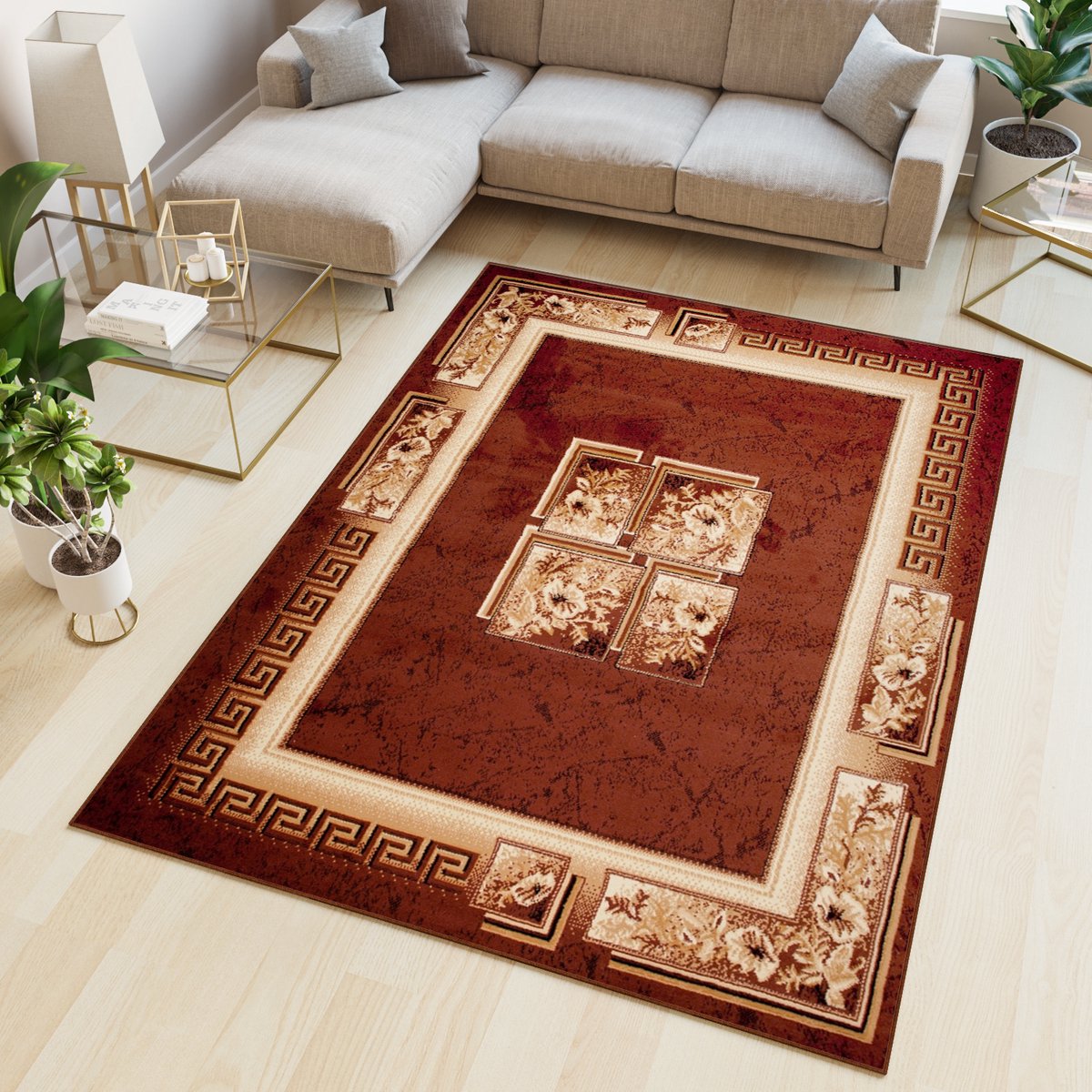 Tapiso Atlas PP Vloerkleed Bruin Beige Woonkamer Tapijt Maat- 140x200