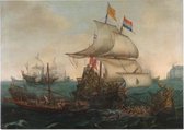 Hollandse schepen overzeilen Spaanse galeien onder de Engelse kust, Hendrik Cornelisz. Vroom - Foto op Posterpapier - 42 x 29.7 cm (A3)