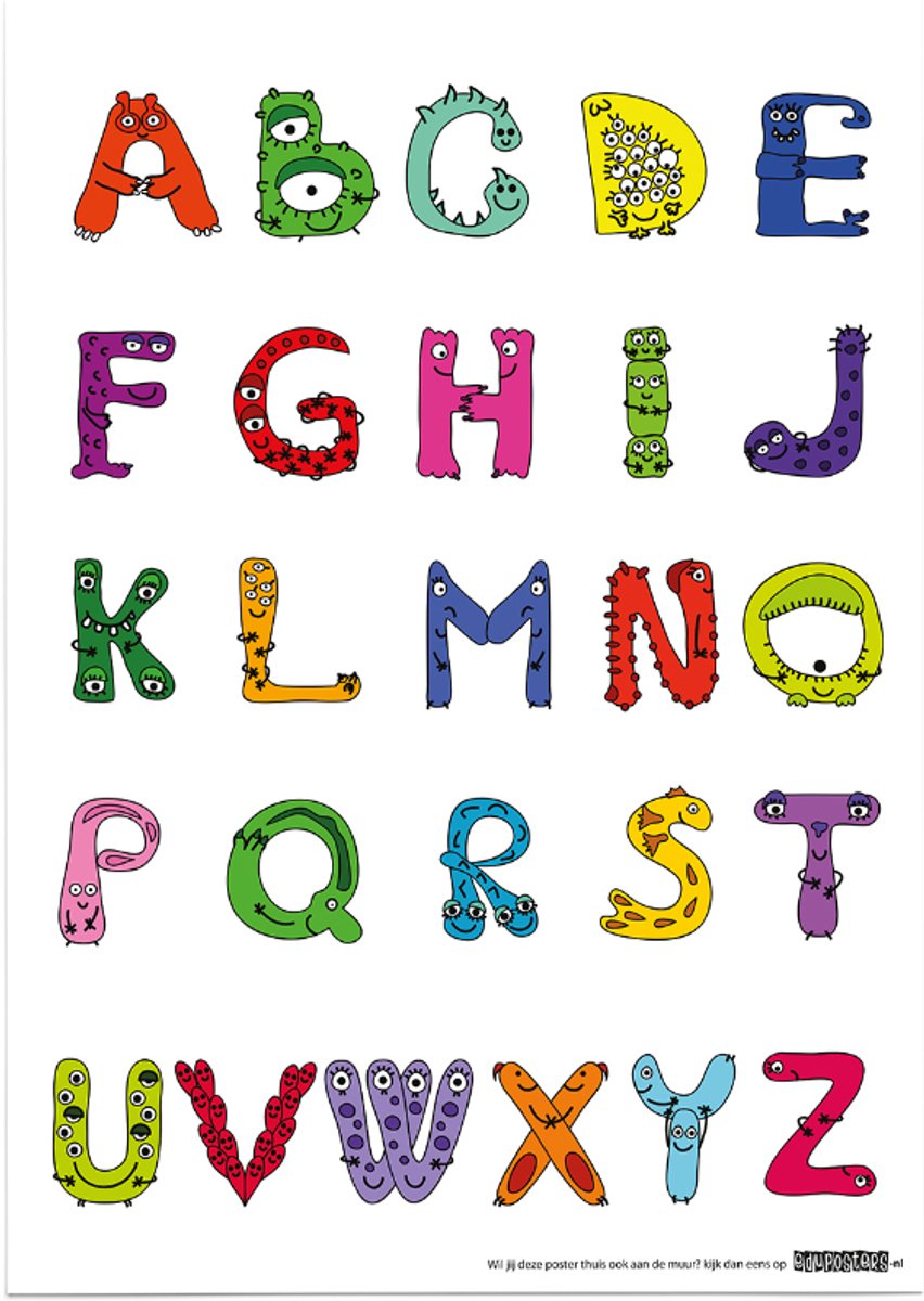 eduposters Educatieve poster (Posterpapier) - Taal alfabet sweet monsters - 50 x 70 cm (B2) Beige