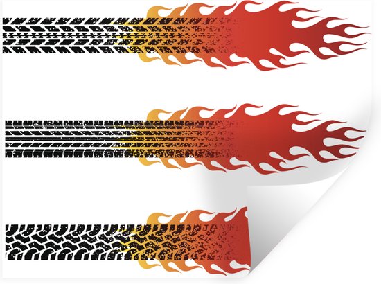 Sticker Muursticker Illustration de voitures de course de rue - illustration de traces de pneus en feu après la course de rue - 40x30 cm - film autocollant - sticker mural repositionnable