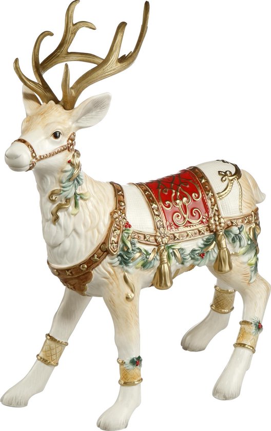 Goebel - Fitz and Floyd | Decoratief beeld / figuur Rendier met sieraden | Aardewerk - 44cm - kerst