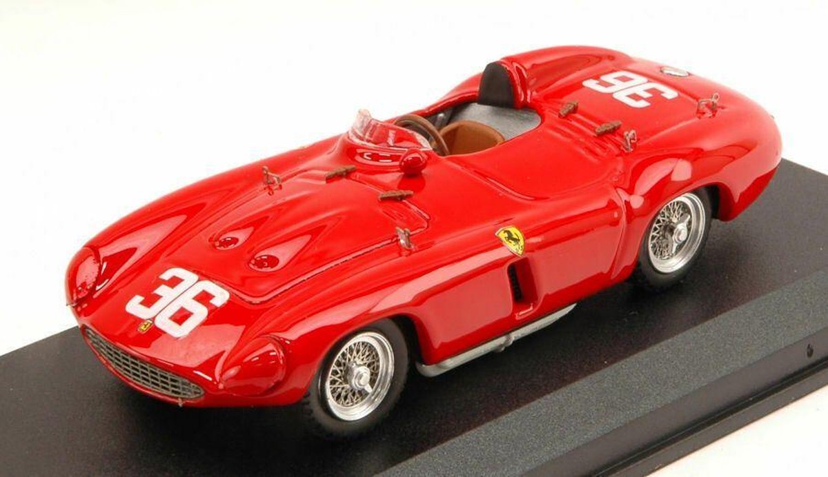 De 1:43 Diecast Modelcar van de Ferrari 857S Spider #36 Winnaar van Buenos Aires in 1956. De coureurs waren Hill en Genebien. De fabrikant van het schaalmodel is Art-Model. Dit model is alleen online verkrijgbaar