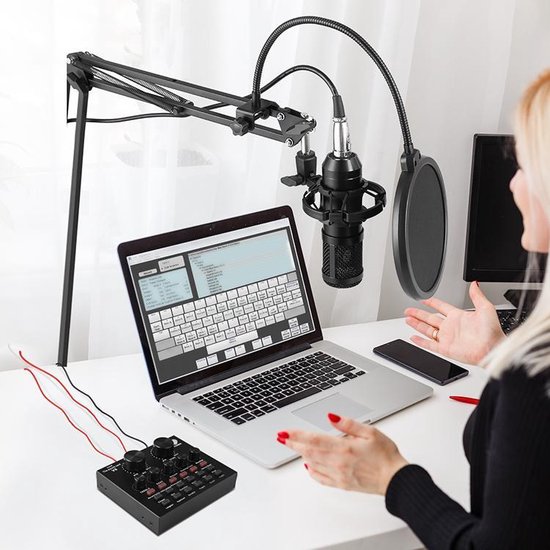 ALLWIN Podcast Mikrofon Set, USB Nieren Kondensator Mikrofon, Audio Mixer Set mit Soundkarte für Streaming/Podcasting/Aufnahme, geeignet für PC/Laptop/Telefon/Pad