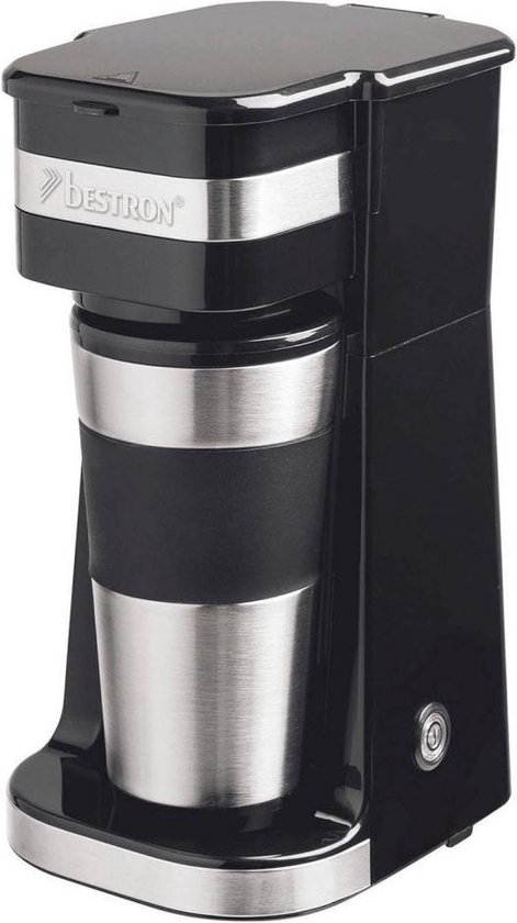 Bestron koffiezetapparaat met thermosbeker, voor gemalen filterkoffie & ideal voor camping, 2 grote koppen, 750 Watt, rvs, Kleur: silver / zwart