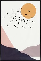 JUNIQE - Poster in kunststof lijst Flock Of Birds III -30x45 /Geel &