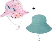 Zonnehoed kinderen –zonnehoed kinderen UV-Zonnebescherming 1-4 jaar – roze zeepaardje / Roze one size – set van 2 stuks