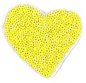 Geel Paillette Hart Strijk Embleem Patch 7 cm / 7 cm / Geel